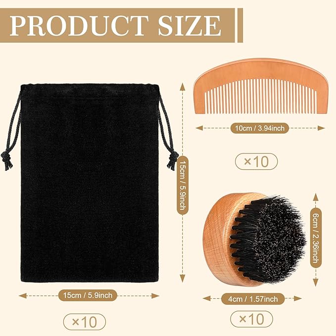 Men's Beard Grooming Kit: Natural Boar Bristle Brush, Pear Wood Dual-Sided Wide Tooth Comb