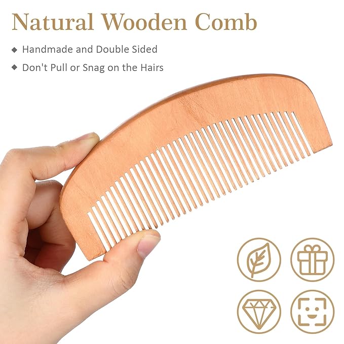 Men's Beard Grooming Kit: Natural Boar Bristle Brush, Pear Wood Dual-Sided Wide Tooth Comb