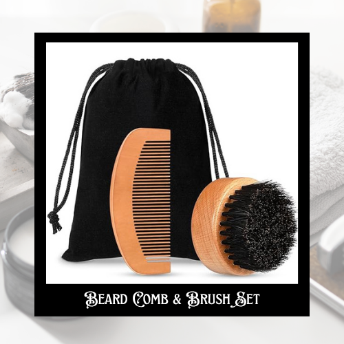 Men's Beard Grooming Kit: Natural Boar Bristle Brush, Pear Wood Dual-Sided Wide Tooth Comb